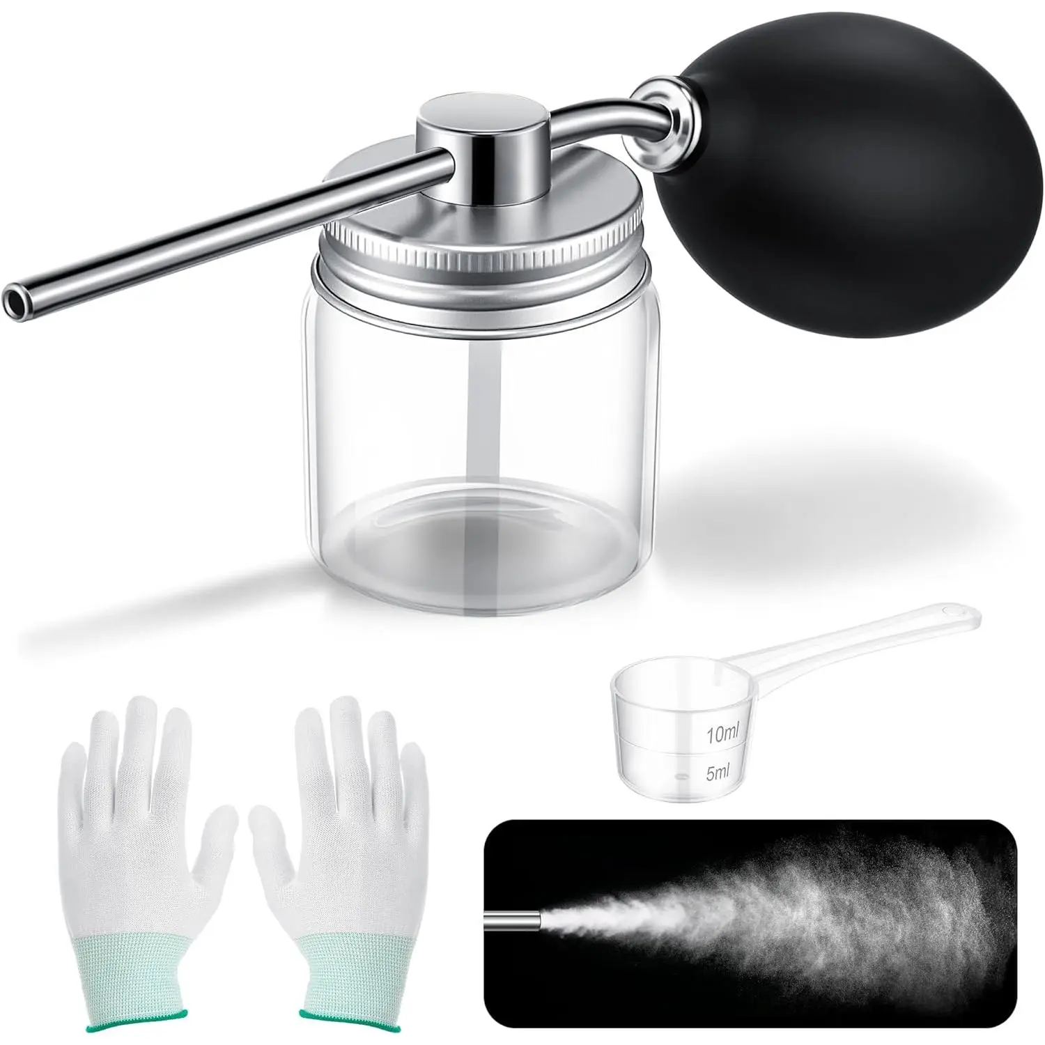 1 Pack Diatomaceous Round Food Grade Bulb Duster, Powder Duster About 2oz, Powder Dispenser, Home Applicator, Puffer Sprayer for Multi Purpose Indoor and Outdoor Use (Silver)