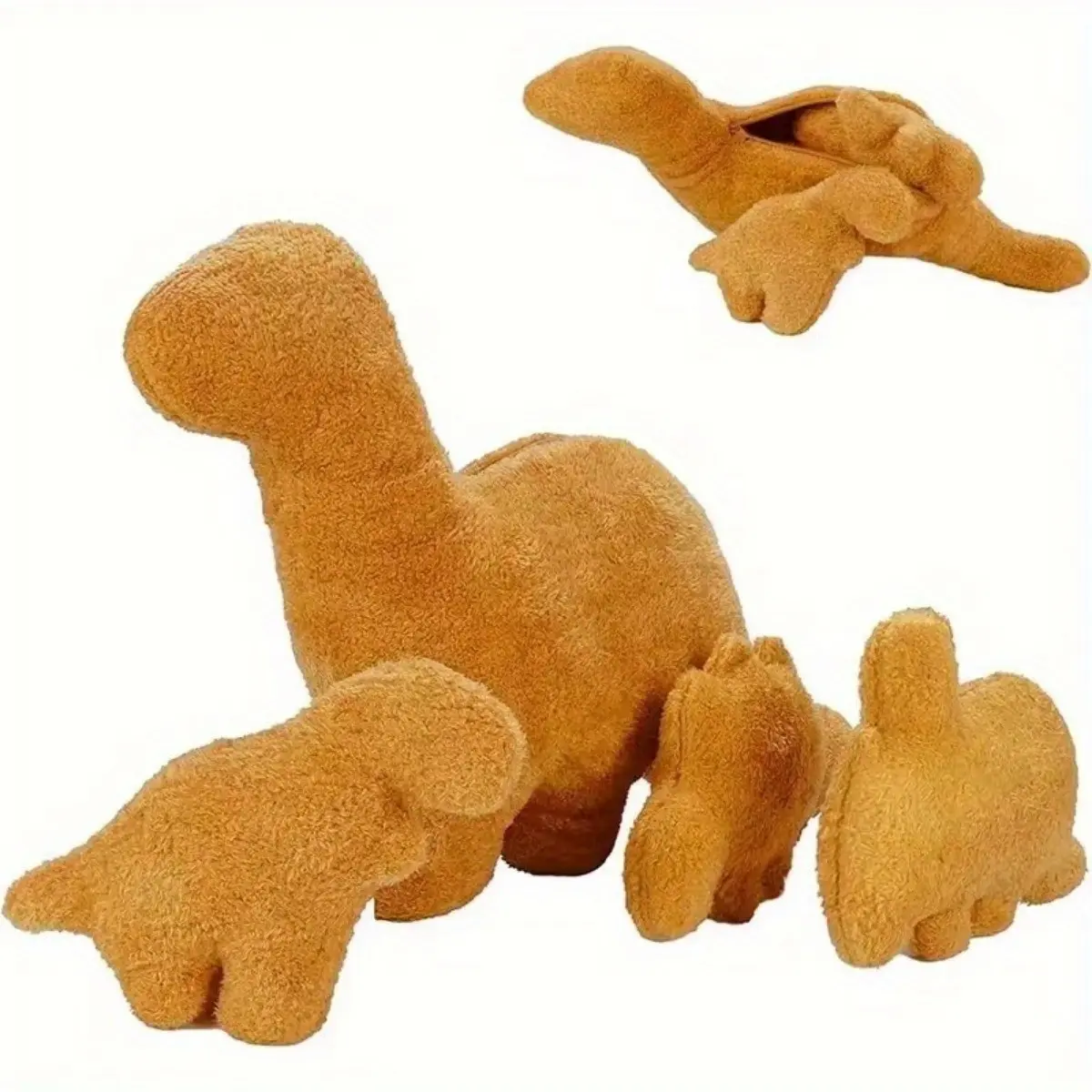 Cute Mommy Dinosaur Plush with 3 Baby Dinosaurs, Soft Fluffy Brontosaurus Stuffed Animal, Kawaii Dino Plush Toy Gift for Kids