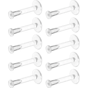 Bioflex Clear Earrings for Sports, Work, School, Surgery, MRI - Clear Piercing Jewelry Labret Studs for Ears, Cartilage, Helix, Tragus, Lip, Medusa, Monroe - Flat Push-In Plastic Earrings (16g, 18g) Piercing Retainers