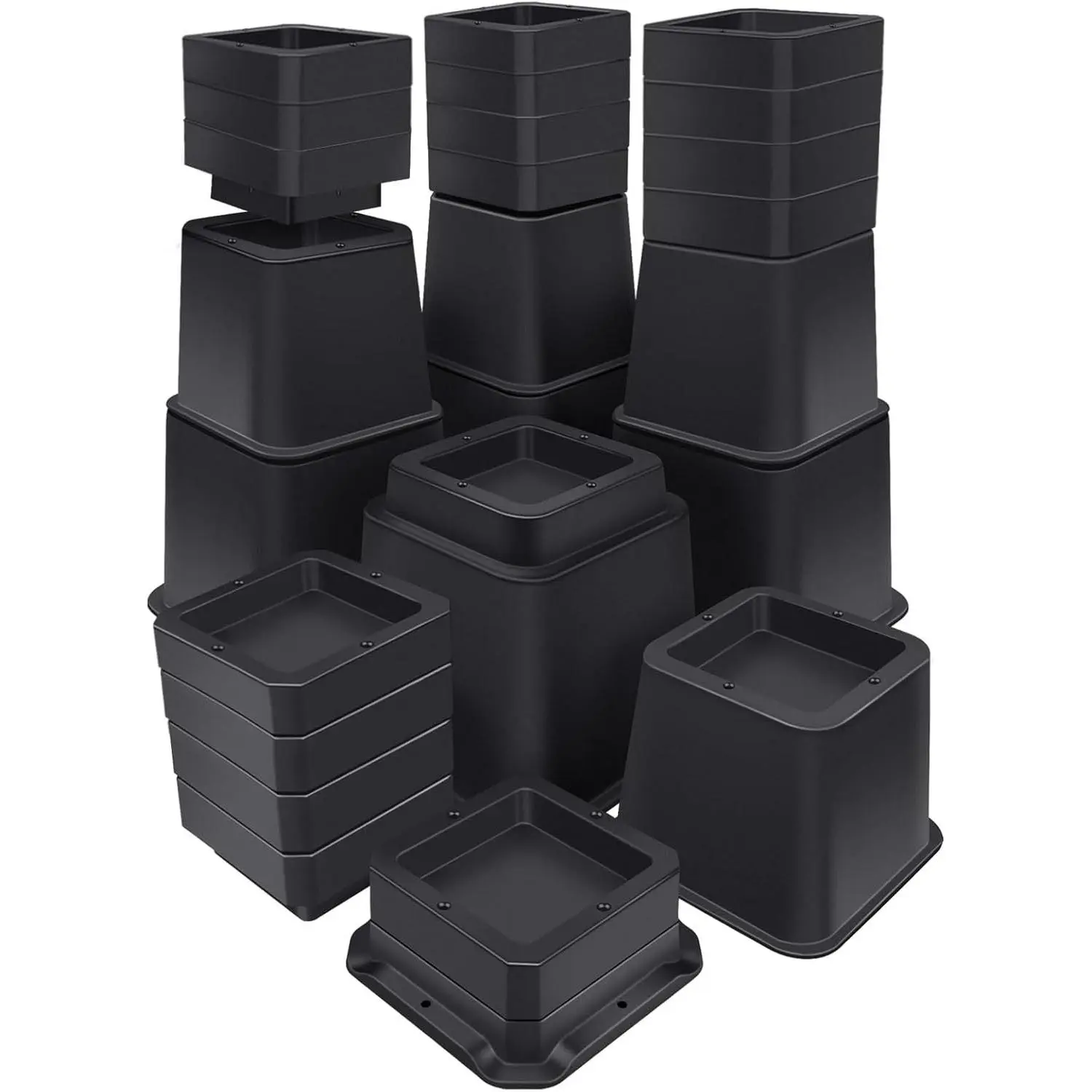 Bed Risers 12 inch Heavy Duty,Elevation in Heights 1,2,3,4,5,6,7,8,9,10,11,12 Inch，Adjustable Furniture Risers for Chair Table and Desk Legs Lifting (4 Pack,Black)
