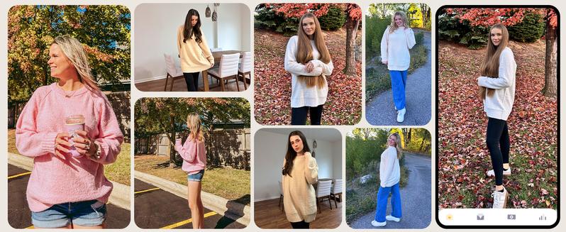 Saodimallsu Womens Oversized Sweater 2025 Fall Trendy Fuzzy Crew Neck Long Sleeve Casual Tunic Sweaters