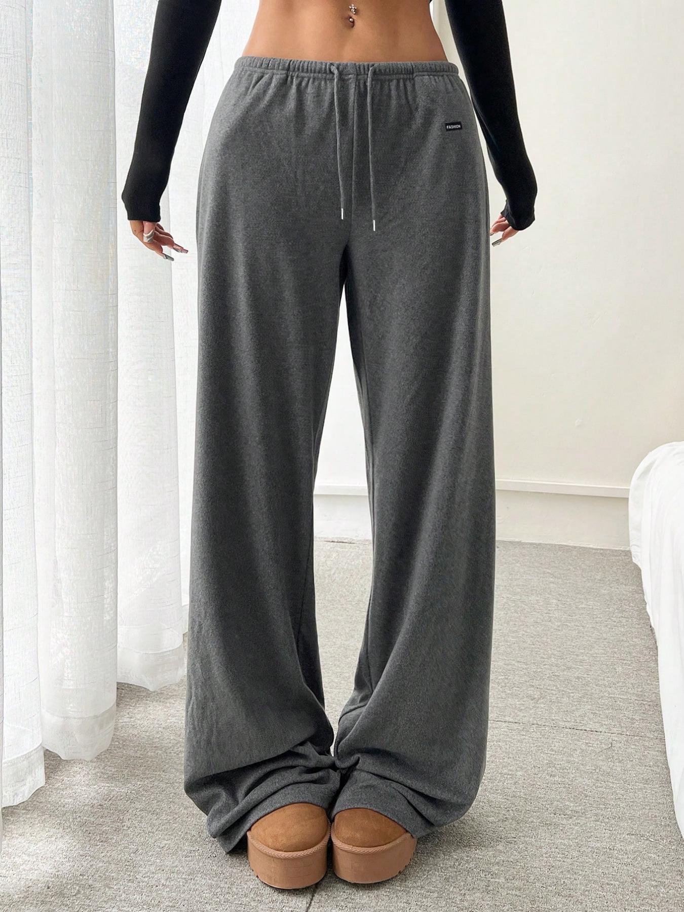 Women's Letter Pattern Drawstring Waist Wide Leg Pants, Casual Comfy Trousers for Daily Wear, Comfortable Pants for Women, Ladies Bottoms for Fall & Winter, Pants for Women