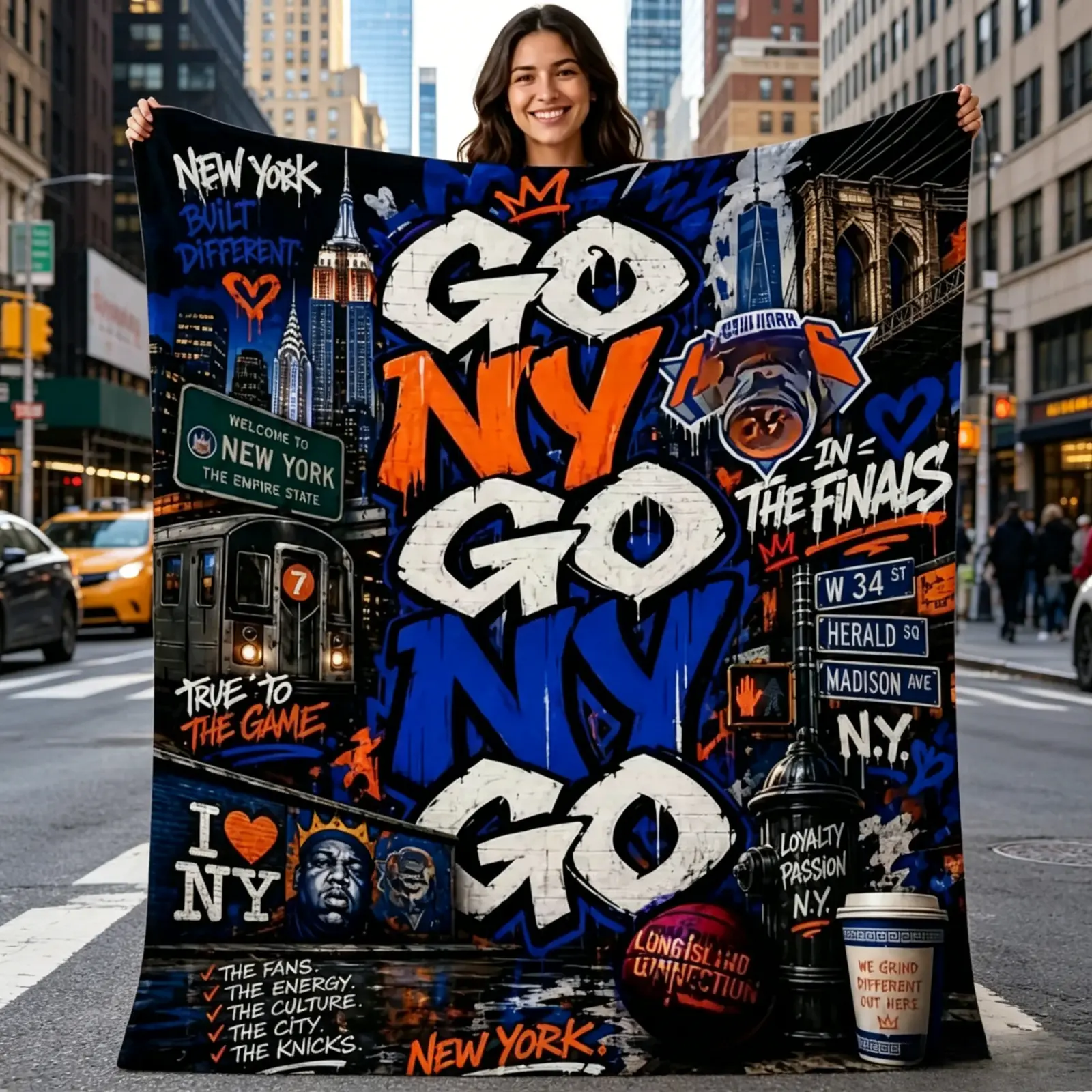 Go NY Bold Street Graffiti Print Throw Blanket - Soft, Durable, Fade-Resistant, Lightweight, Machine Washable, All Seasons Home Decor, Home Game Day Essential, Outdoor Sports Gatherings Companion, Lightweight Fluffy Warmth for City Lovers