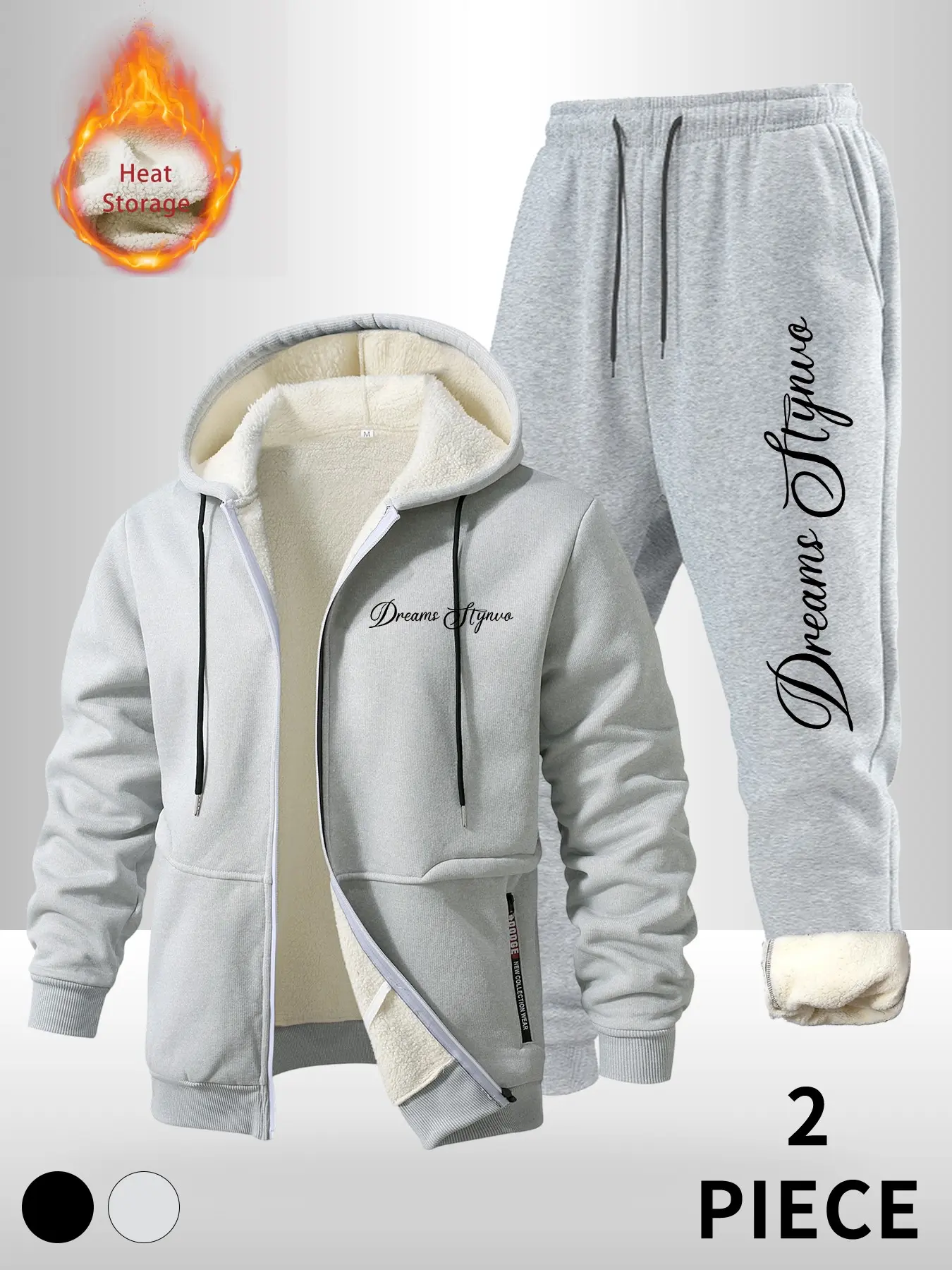 Winter Warm Letter Print Lamb Fleece Set, Hooded Jacket + Drawstring Sweatpants Two-Piece, Men's Daily Wear Clothing