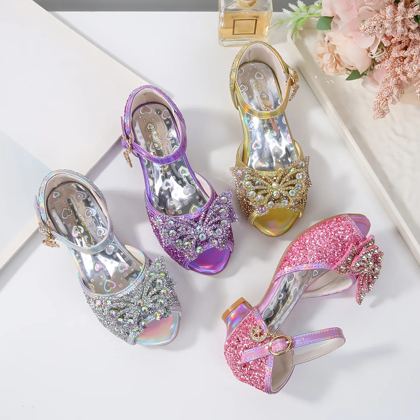 Girls' High Heels Fashion Princess Crystal Shoes Spring Summer New Fish Mouth Dress Matching Performance Dance Shoes Sparkling Formal Shoes Party Sandals