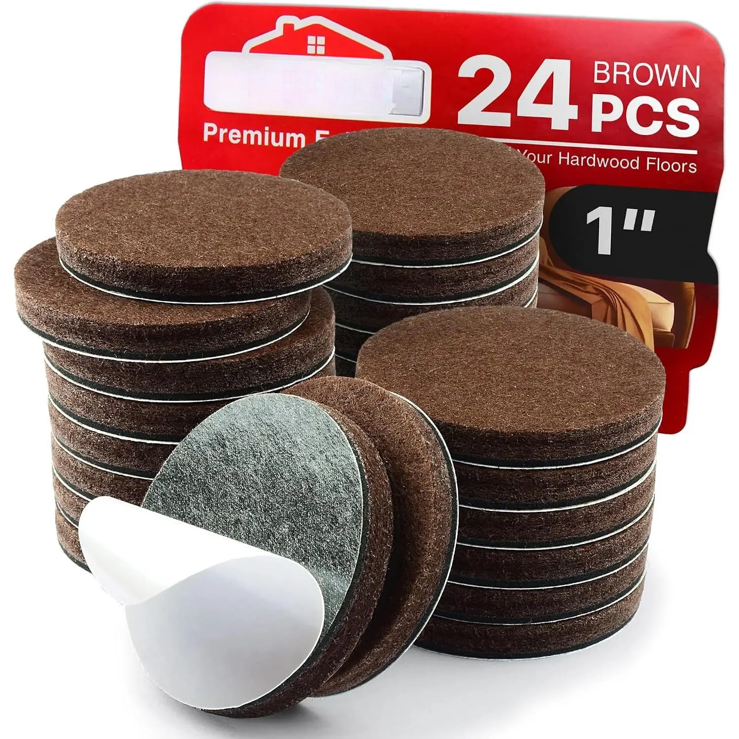 24 Heavy-Duty Felt Furniture Pads 1” 1/4” Thick ! Round Felt Pads for Furniture  -  Felt Floor Protectors for Furniture to  . Protect Your Hard Floor! (Brown)