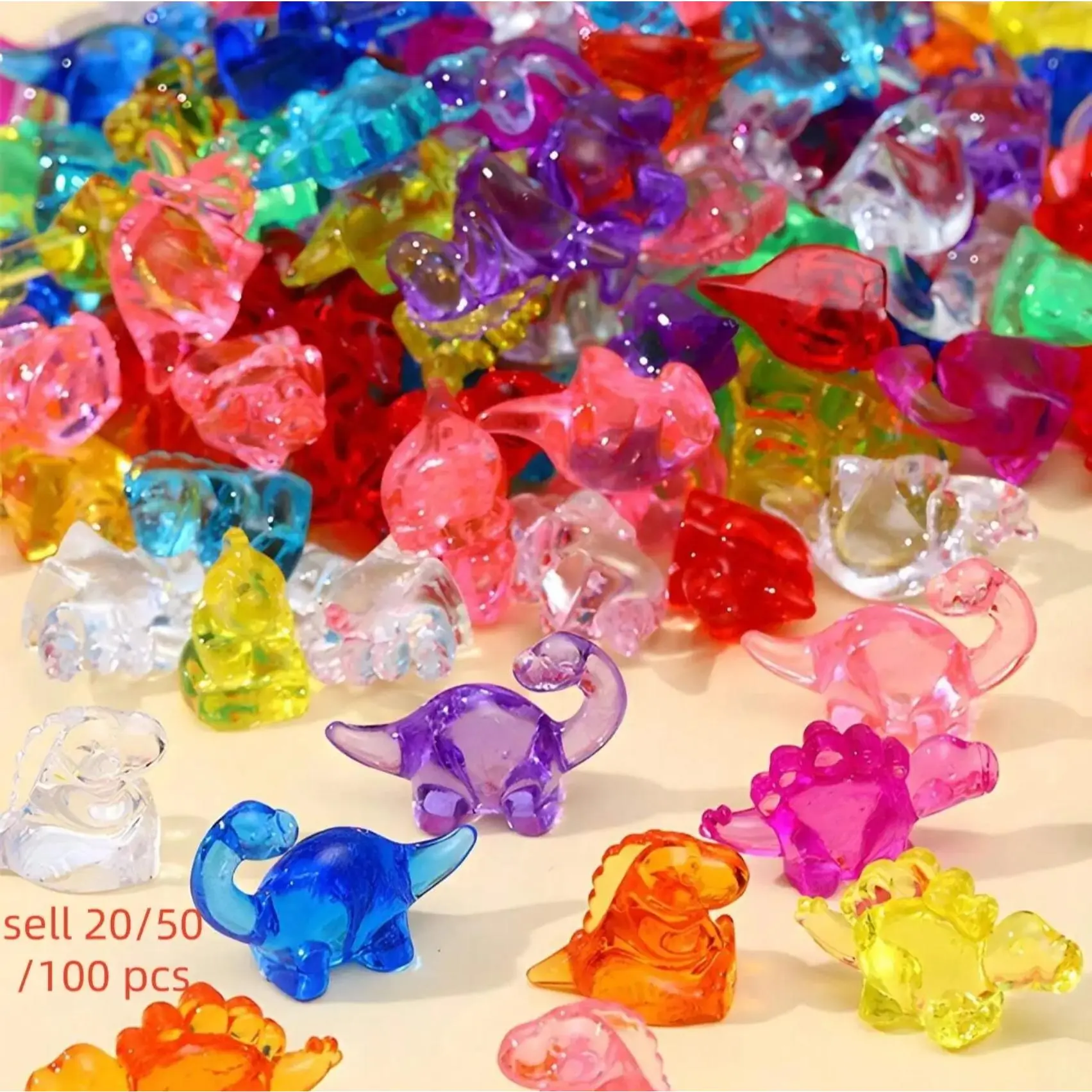 Colored Acrylic Resin Mini Dinosaur Figurines - 20/50/100pcs Random Color Bulk Resin Figure, Sports & Outdoor Fan Shop Gaming Party Favors, Desk Decor Acrylic Decoration Vase Fillers Decorative Statues Figurines & Miniatures