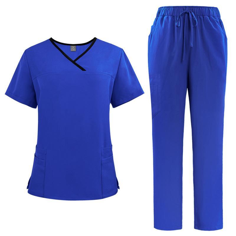 Women'S 2 Piece Stretch Jogger Scrubs Set Solid V-Neck Nursing Uniform Quick Dry Breathable