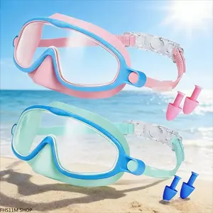 2 Pack Anti Fog UV Protection Swimming Goggles With Nose Cover, Leakproof Adjustable Swim Glasses With Free Earplugs, Wide View Diving Goggles For Pool, Beach, Snorkeling And Water Sports, Swim Gear For Adults And Teens