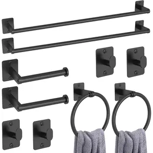 10 Pieces Bathroom Accessories Set, Bathroom Hardware Set, 24 inch Towel Bar, Towel Racks for Bathroom, Robe Towel Hooks, Toilet Paper Holder Wall Mounted, Black