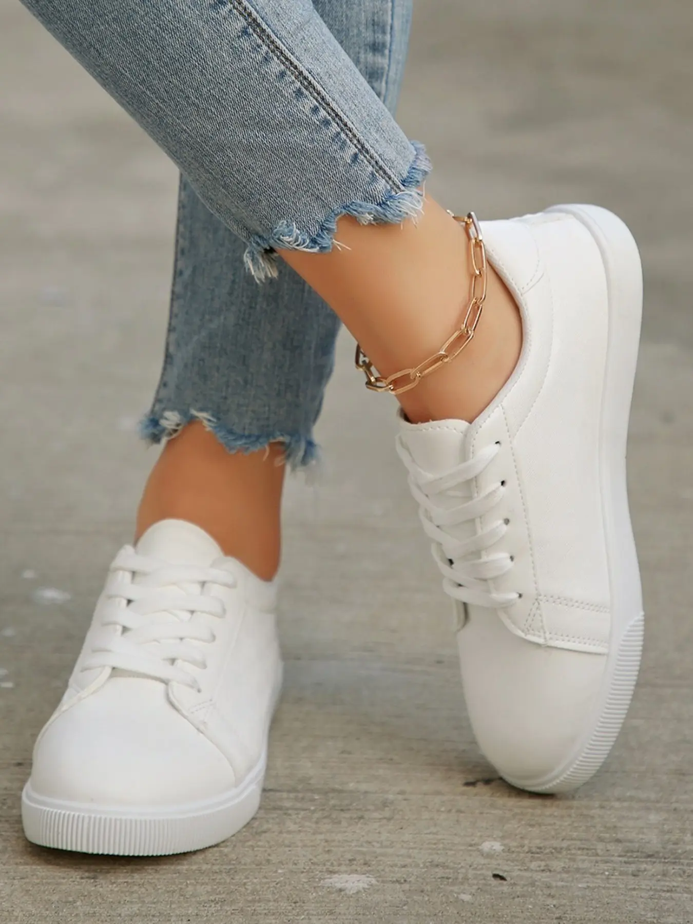 Simple Pure Sneakers for Women, Soft Sole Flat Casual Low Top Board Shoes, Versatile Basic Style, Student Canvas Shoes