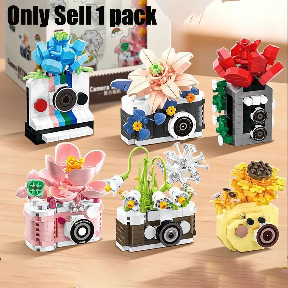 TOOUEE Micro Building Blocks Cute Flower Camera Set, Miniature Desktop Decor Model, Diy Building Model, Compatible with Major Brands, Christmas & Halloween Gift