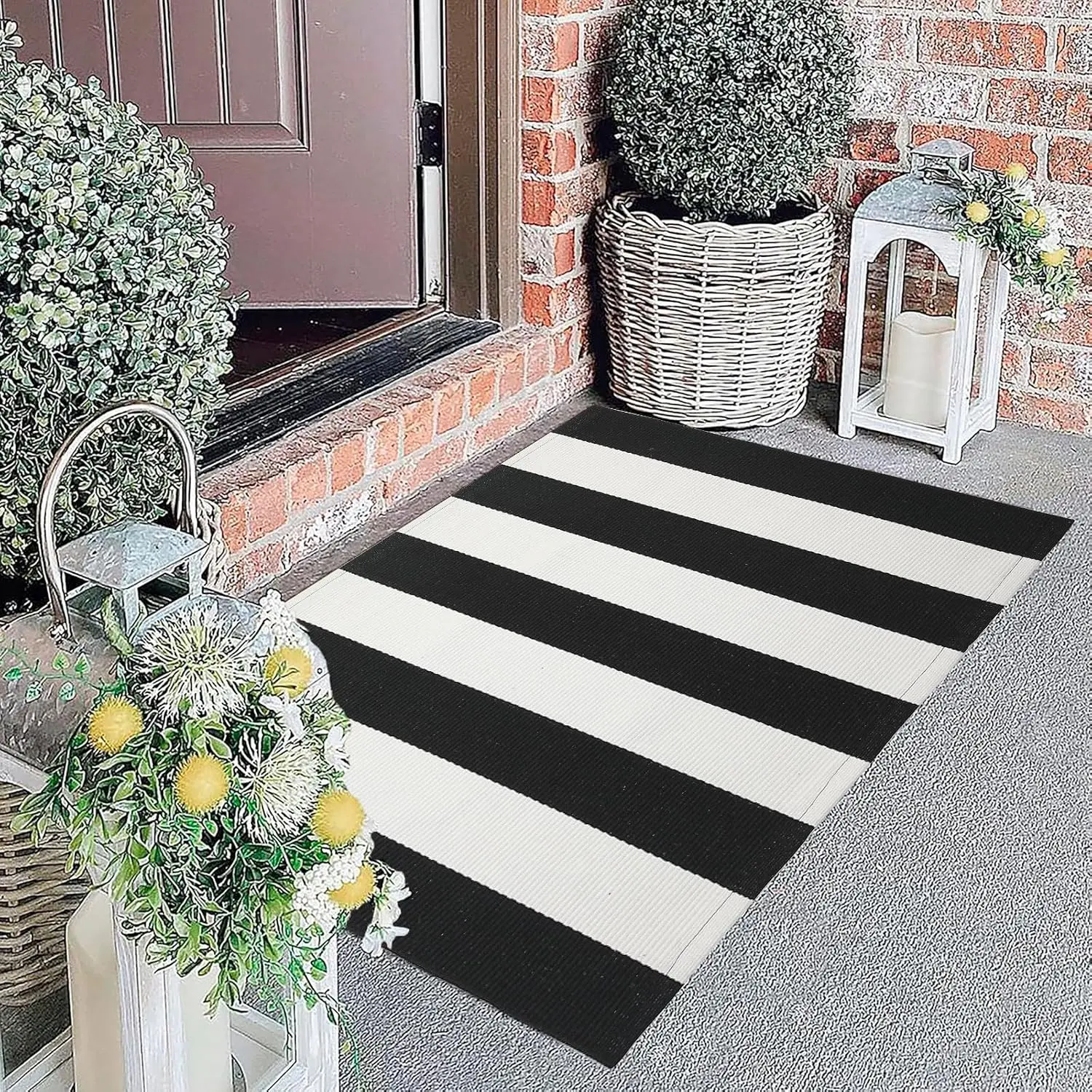 Striped Outdoor Rug 27.5x43  Front Door Mat, Layering Rug for Porch, Washable Doormat,  Area Rug for Outdoor Entrance Entryway Patio Porch Decor