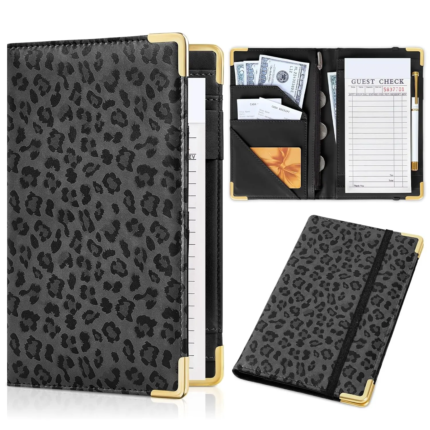 Server Book,  Server Books for Waitress with Zipper Pockets | PU Leather Server Wallet with Pen Holder, Cute Waitress Book Organizer Fit Server Apron for Restaurants