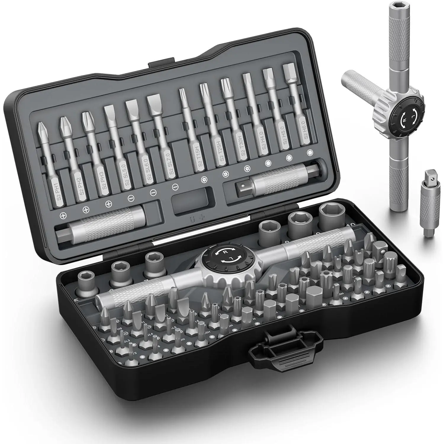 71 in 1 T-Handle Ratchet  Set,  Ratcheting  with 72-,4 Extension Bit Holders,S2 Steel Bits & Sockets for Household Repairs, Furniture, , Auto, DIY