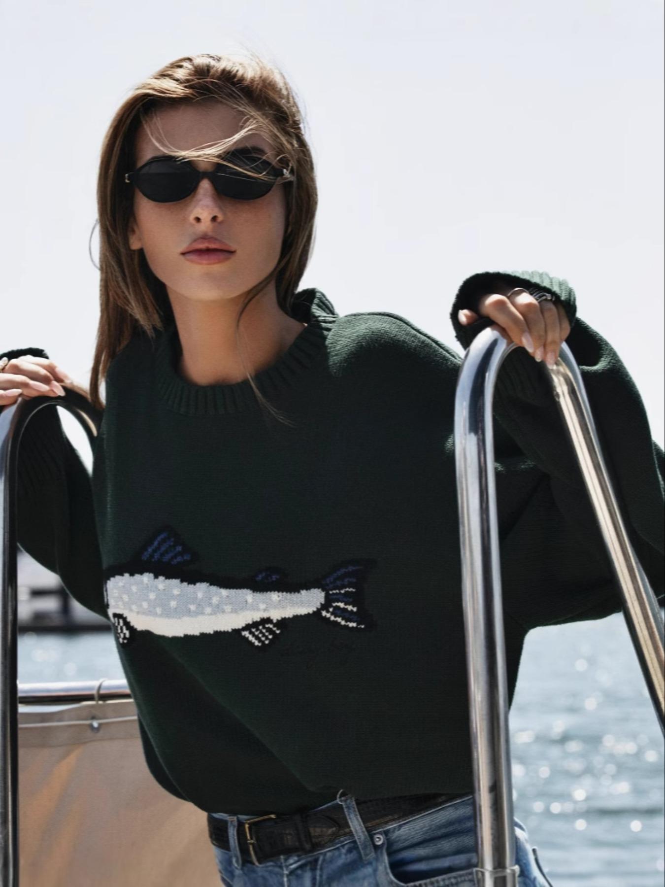 Women's Fashion Vintage Animal Print Round Neck Long Sleeve Pullover Sweater, Loose Fit Casual Knitwear for Fall & Winter Seasons