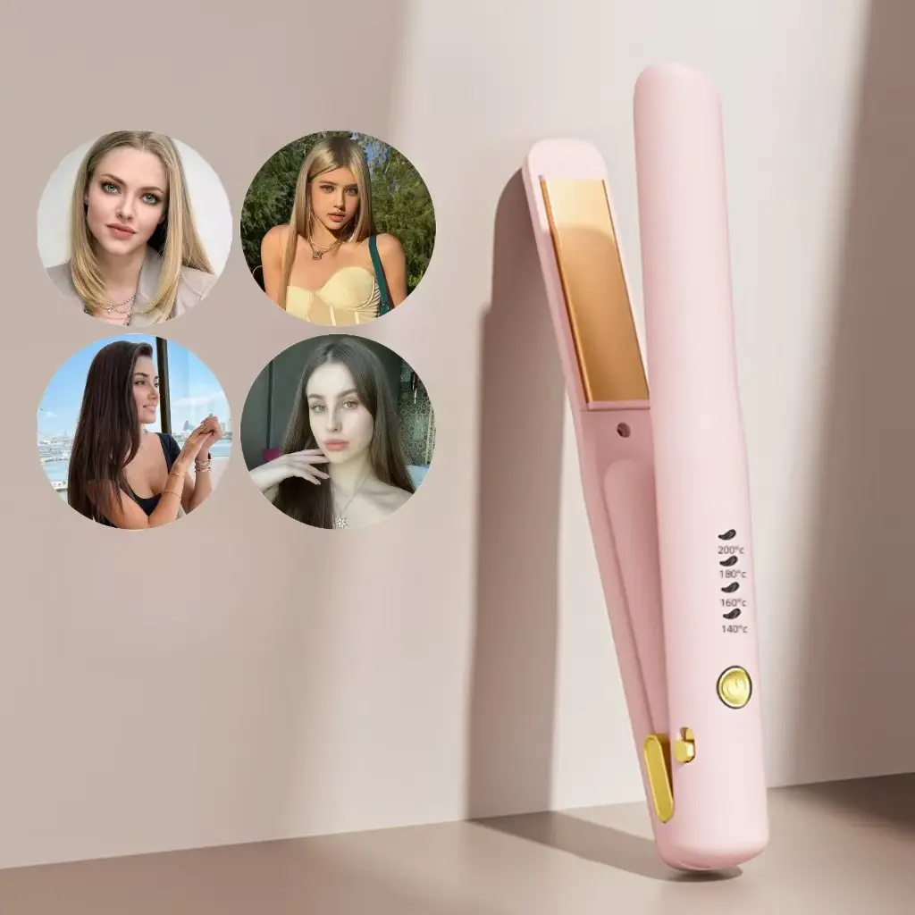 Wireless Hair Straightener, Portable Rechargeable Styling Tool, Adjustable Temperature, USB Charging, Travel & Home Use, Women's Gift