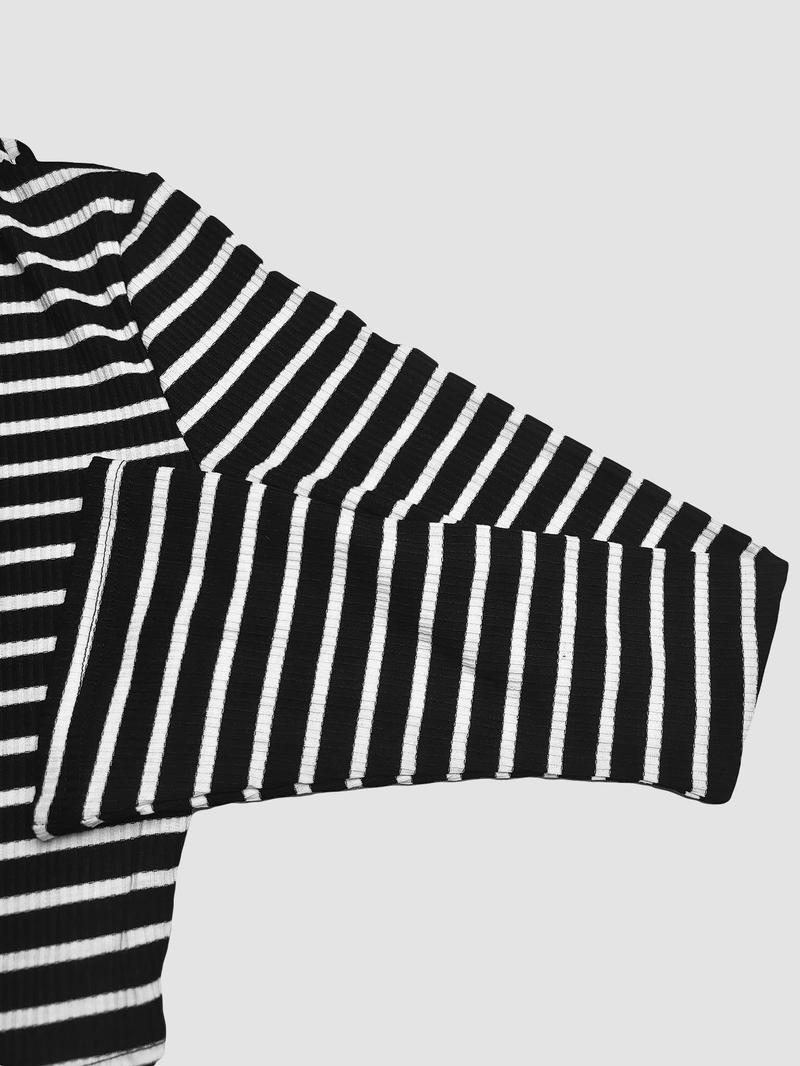 Women's Striped Print Long Sleeve Top & Skirt Two-Piece Set, Elegant Casual Outfits for Daily Outdoor Wear, Women's Clothes for All Seasons, Airport Outfit