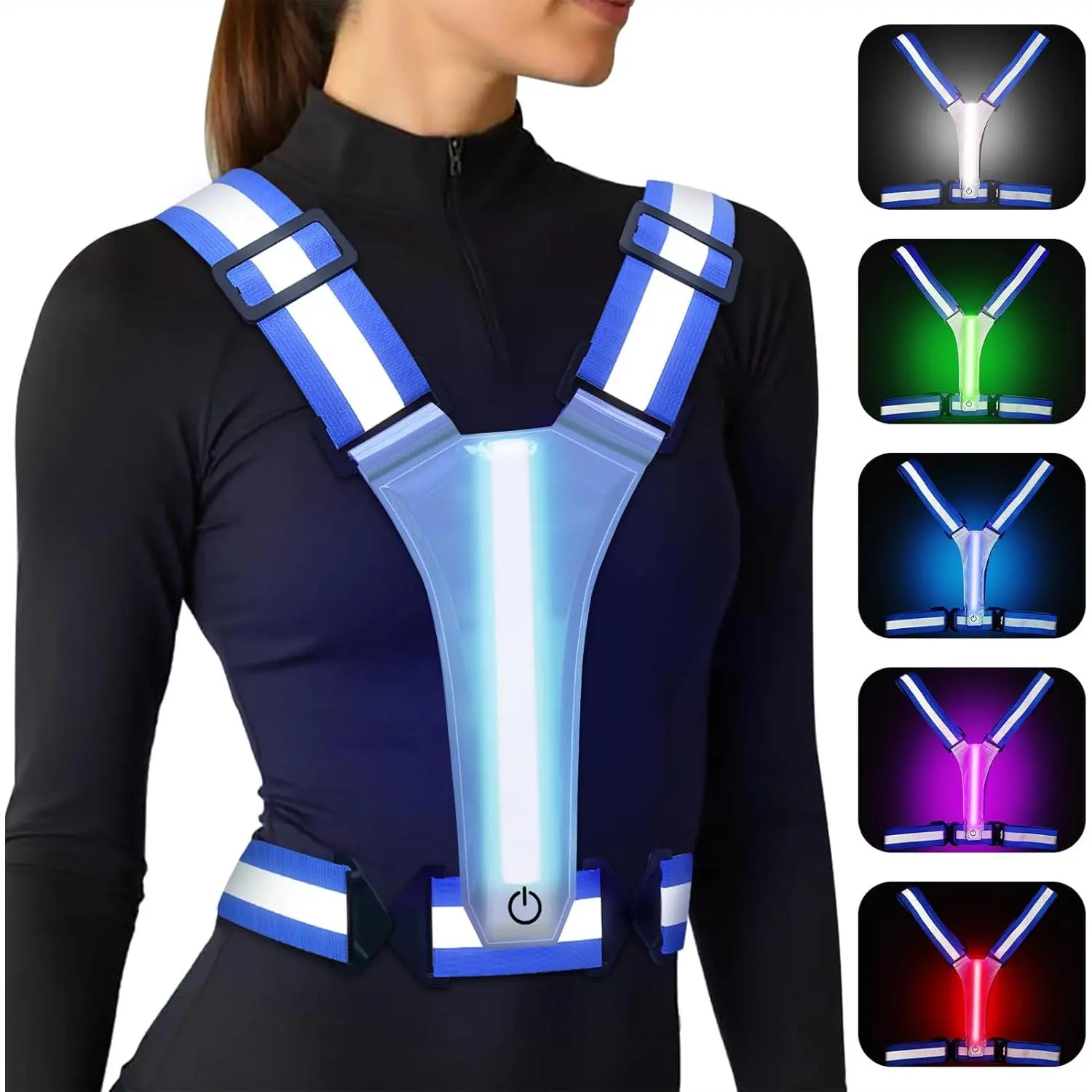LED Reflective Vest Running Gear, 5 Colors Lights Up Running Vest  Night Walking Cycling Jogging, Adjustable Size  Men Women Kids, Rechargeable and High Visible
