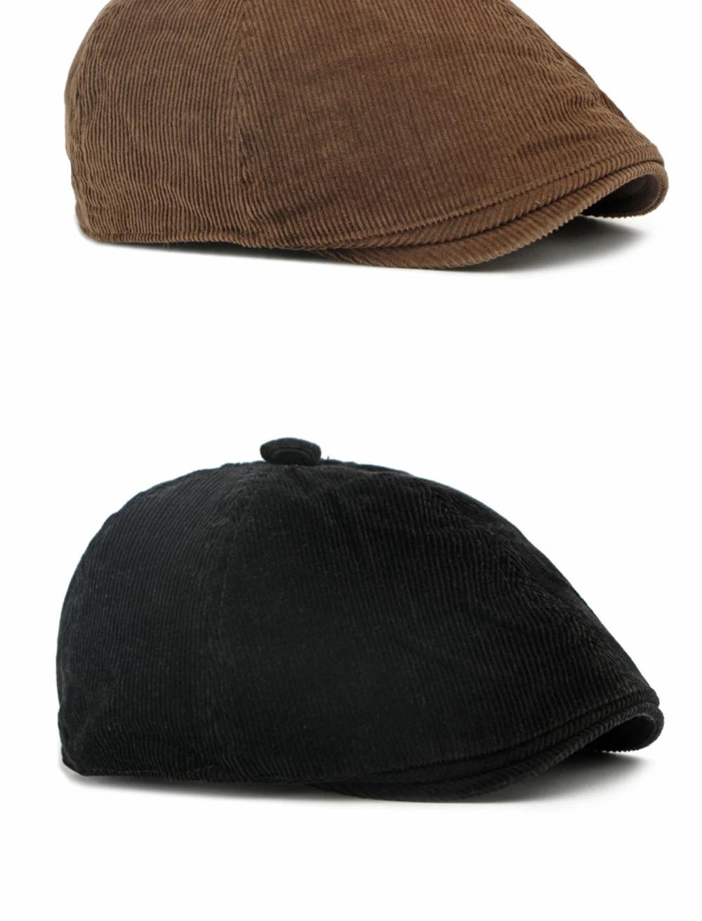 HT5051 Mens Berets Women Retro Artist Painter Beret Hat Spring Autumn Winter Flat Cap Male Female Corduroy Octagonal Beret Caps