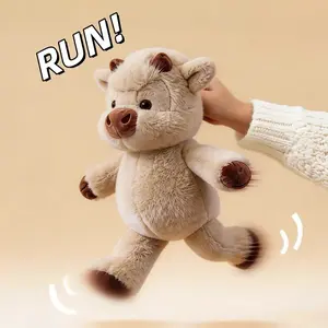 Running Series 15-Inch Plush Toy Cow, Highland Bull Toy, Cow Doll, Adult and Child Birthday Gift, Soft and Cuddly Companion