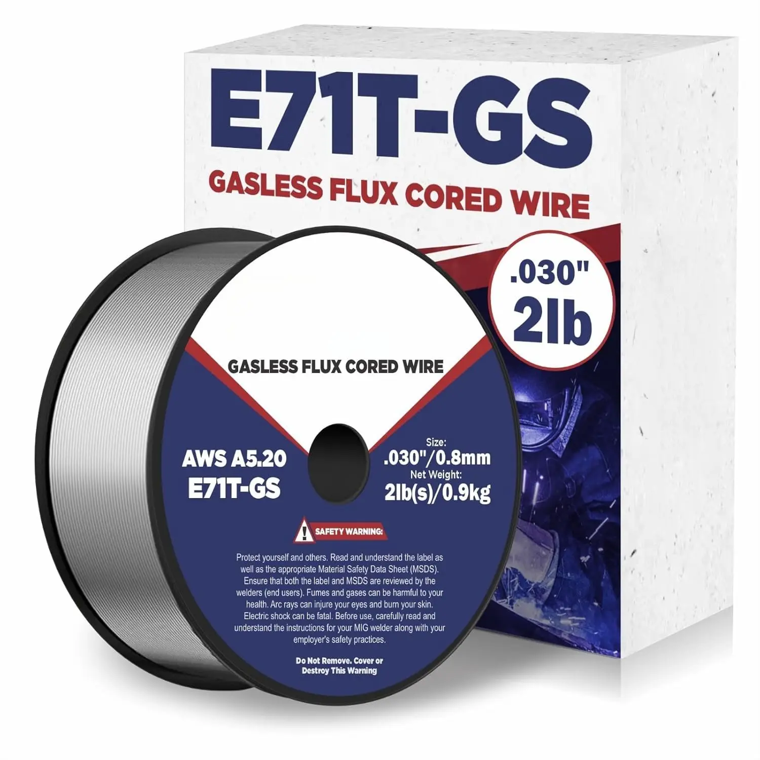 Flux Core Welding Wire, E71T-GS .030 Inch 2LB, Gasless Mild Steel MIG Welding Wire with Low Spatter for  Position Welding
