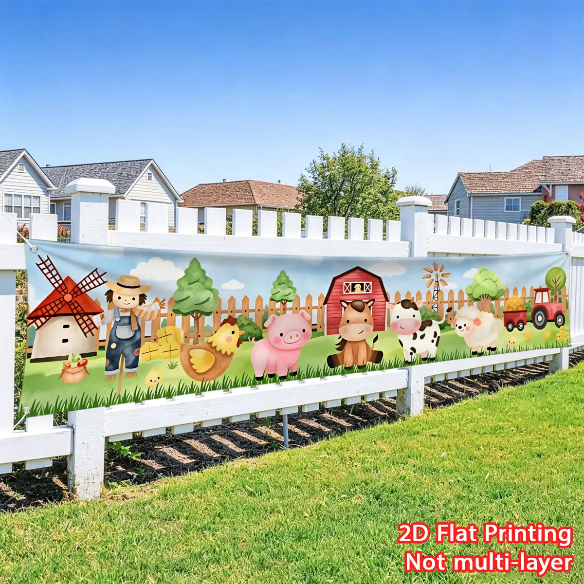 1pc cartoon farm animal landscape banner, fence decoration banner, party banner, made of polyester material, suitable for outdoor railings, porch walls, and event party decoration