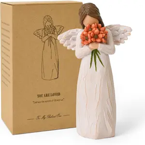 Guardian Angel Figurines Holding Red-Orange , Sculpted Hand-Painted  Angels Statue Gifts of Hope & Emotional Renewal,  Decor Ornament, Mother's Day