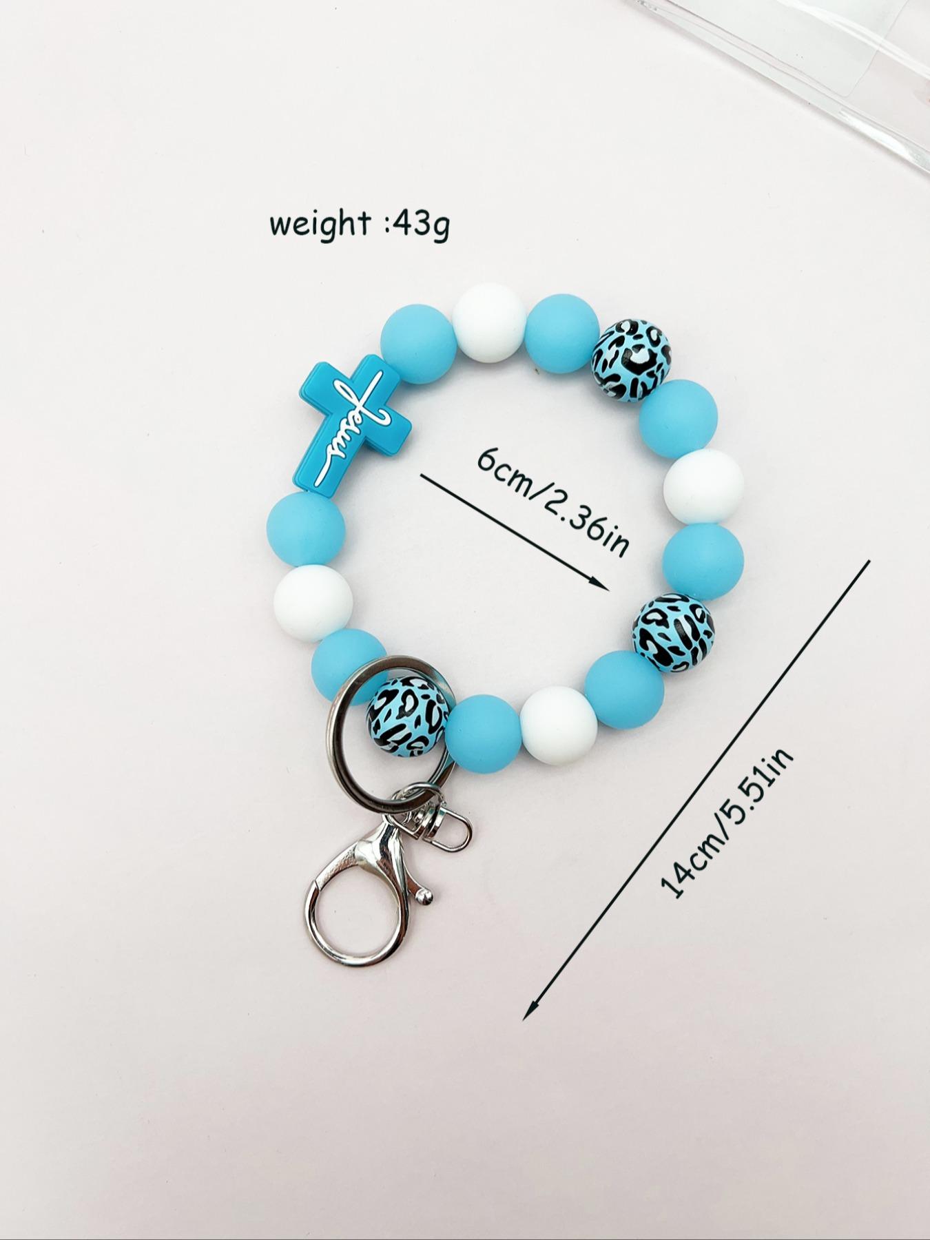 Leopard Wood Beads Keychain, Multi-colored Silicone Beads, Crossover Letters Bag Pendant, Car Key Pendant, Gift for Friends