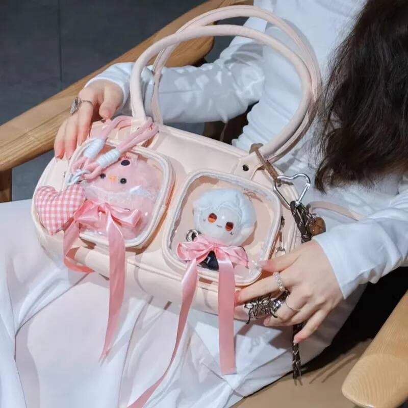 New Y2K Cute Ita Bag Large Capacity Fashion Shoulder Bag Lolita Girls Transparent Cosplay Underarm Bag DIY Badge Display Handbag