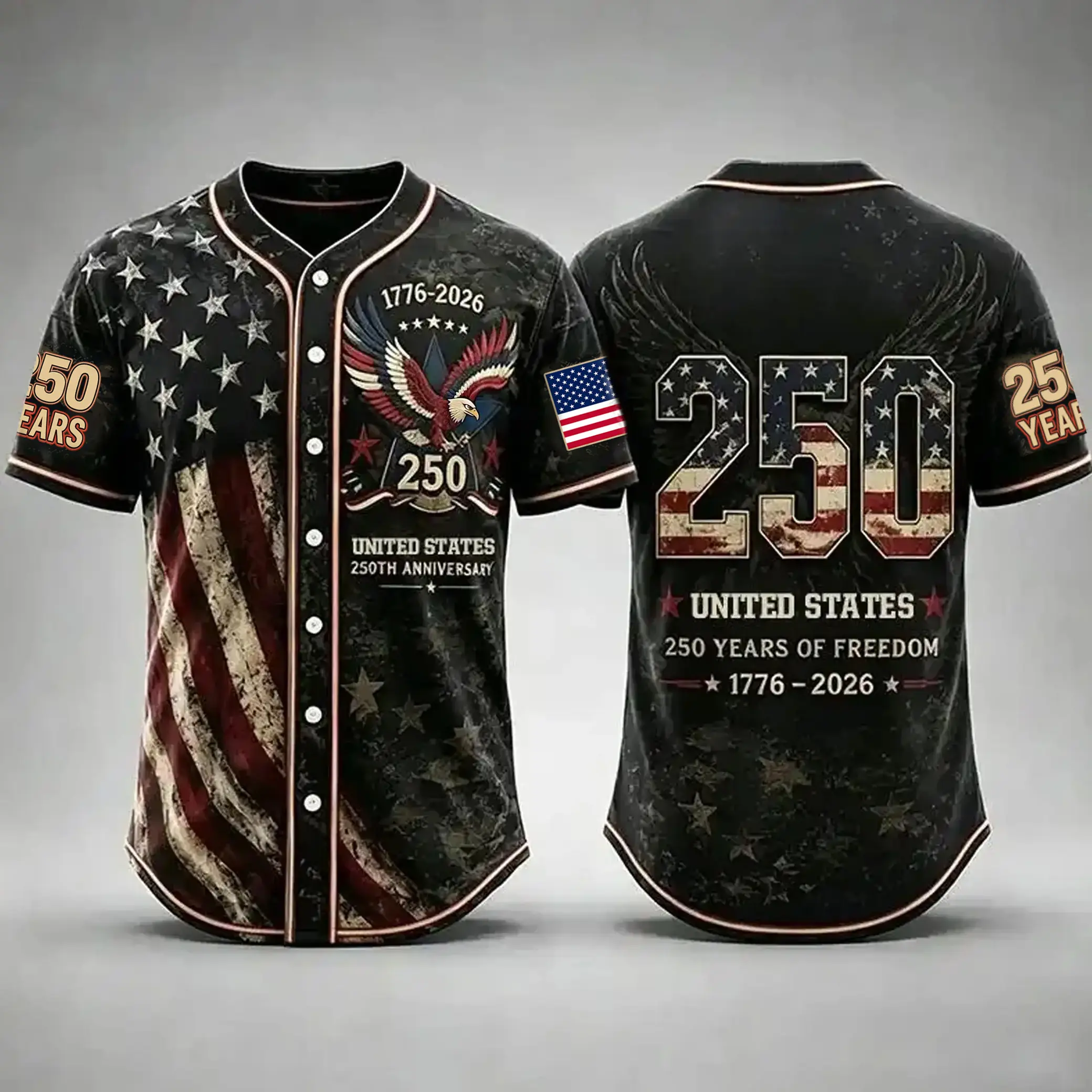 USA 250th Anniversary Cotton Baseball Jersey - 1776-2026 Patriotic Short Sleeve Tops, Lightweight Breathable Durable American Pride Freedom Shirt, Birthday Gift