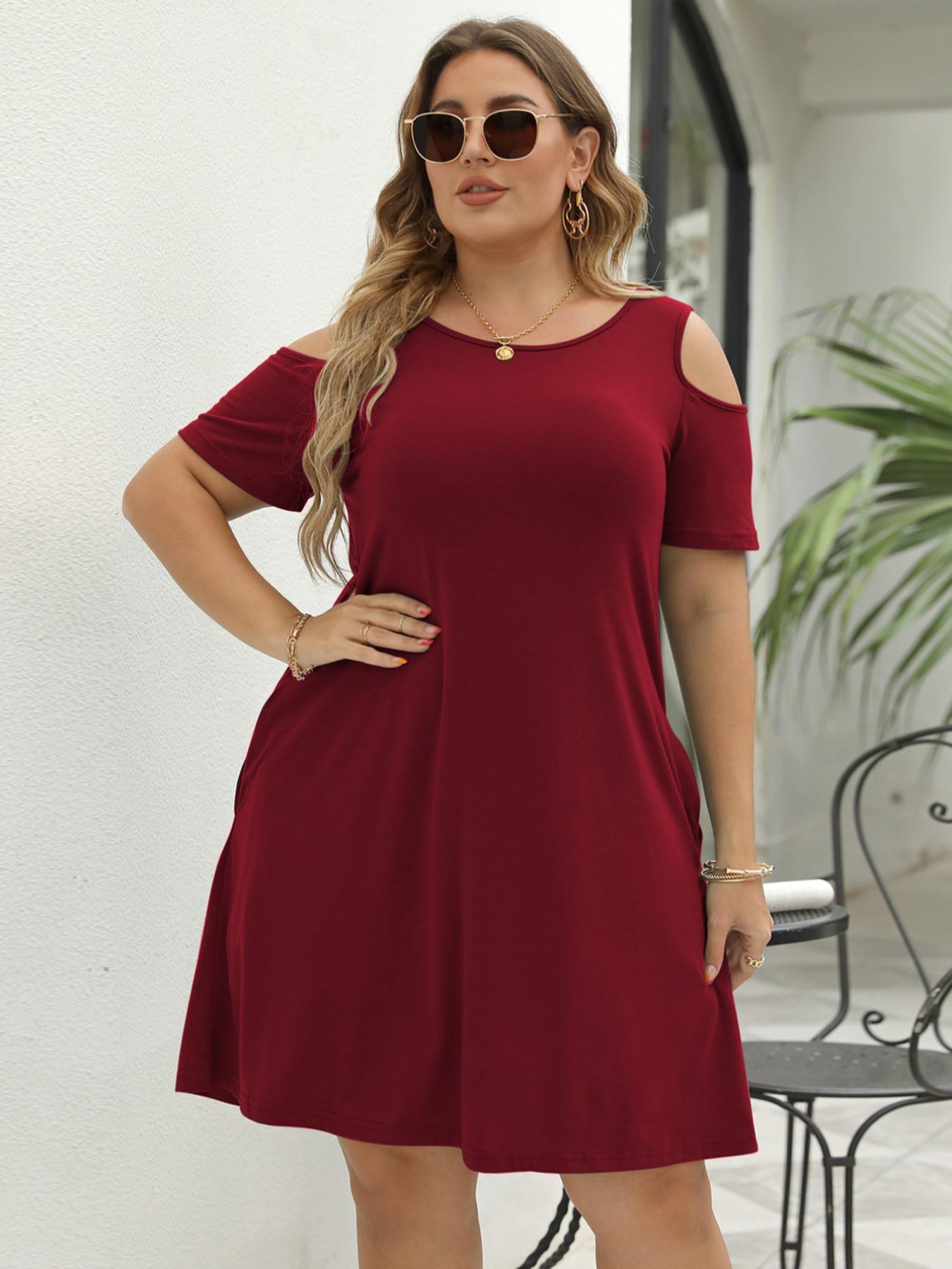 【Plus Size】 Tie Dye Print Cold Shoulder Tee Dress, Casual Short Sleeve Short Dress for Summer, Women's Plus Clothing for Daily Wear, Womenswear