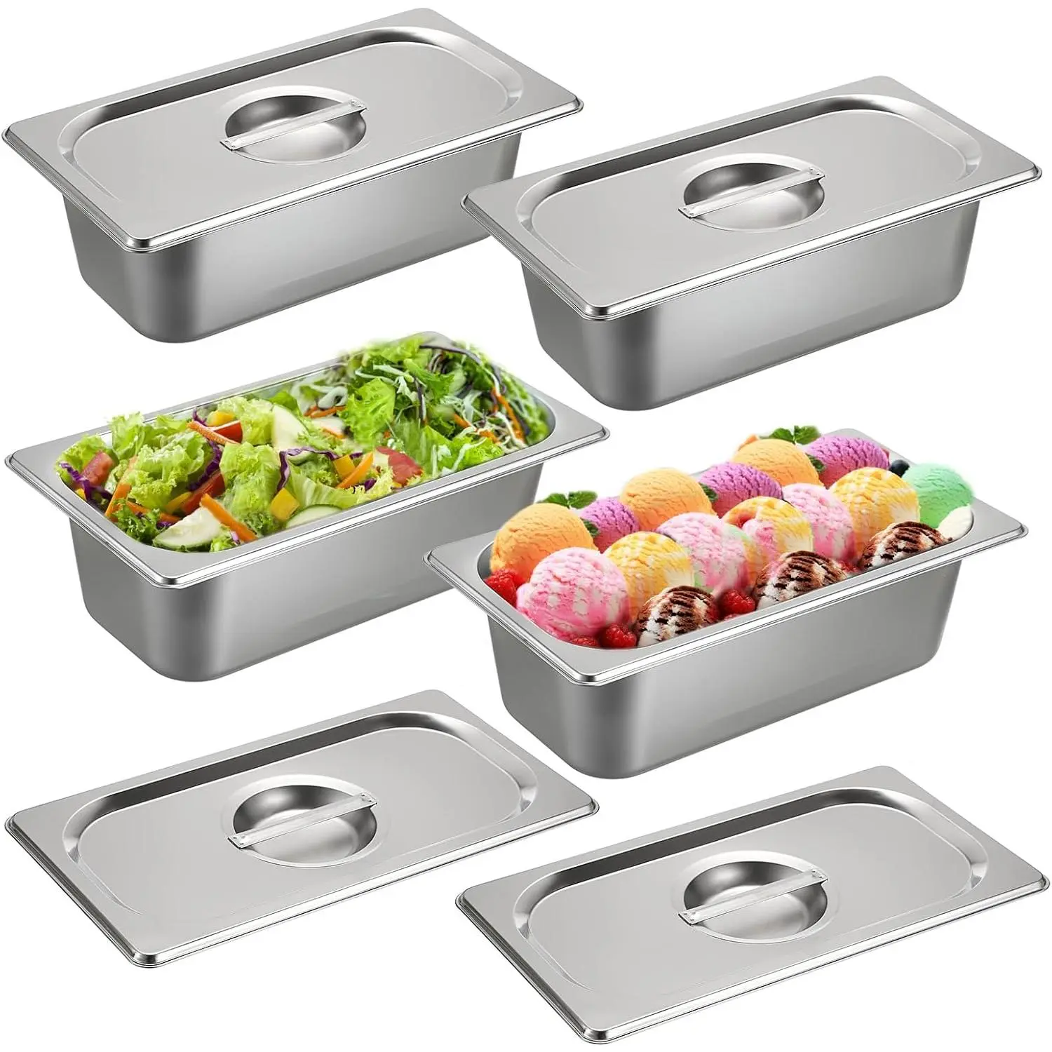 4 Pack 1/3 Size 3-5/8" Depth Hotel Pan with , Stainless Steel Steam Table Pan, Stackable Metal Catering Pans Commercial  Pans for Kitchen Restaurant Buffet Party Supplies