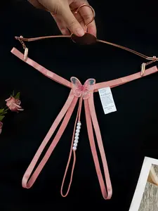 Women's Sexy Thong with Beaded Bow, Perfect for Private Parties and Valentine's Day Gifts, Elegant Sleepwear, Boyfriend Gift, Curvy Beauty
