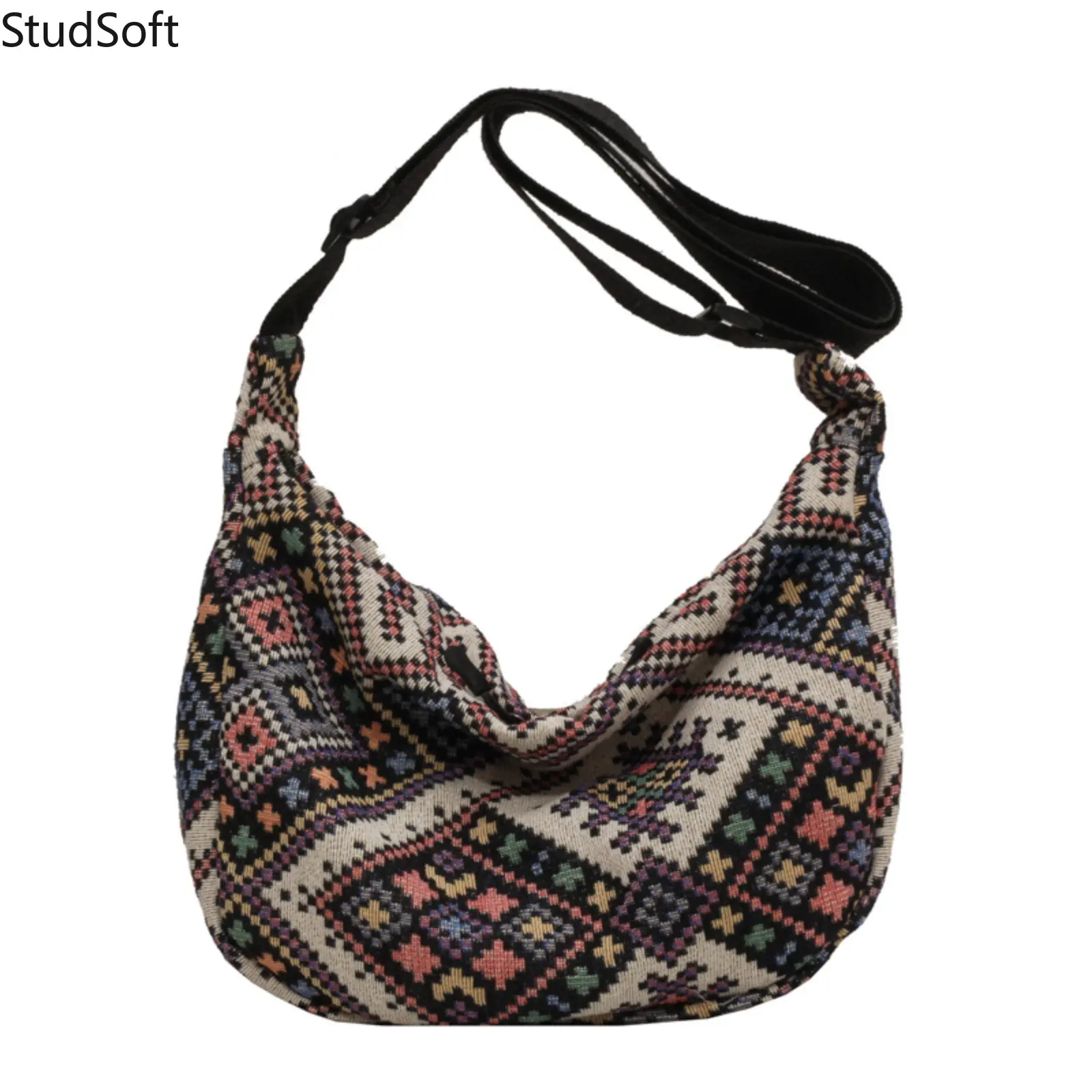 Tribal Woven Crossbody Bag for Women, Geometric Crescent Hobo with Adjustable Strap for Everyday Travel, Geometric Pattern Bag, Crossbody Bags For Women