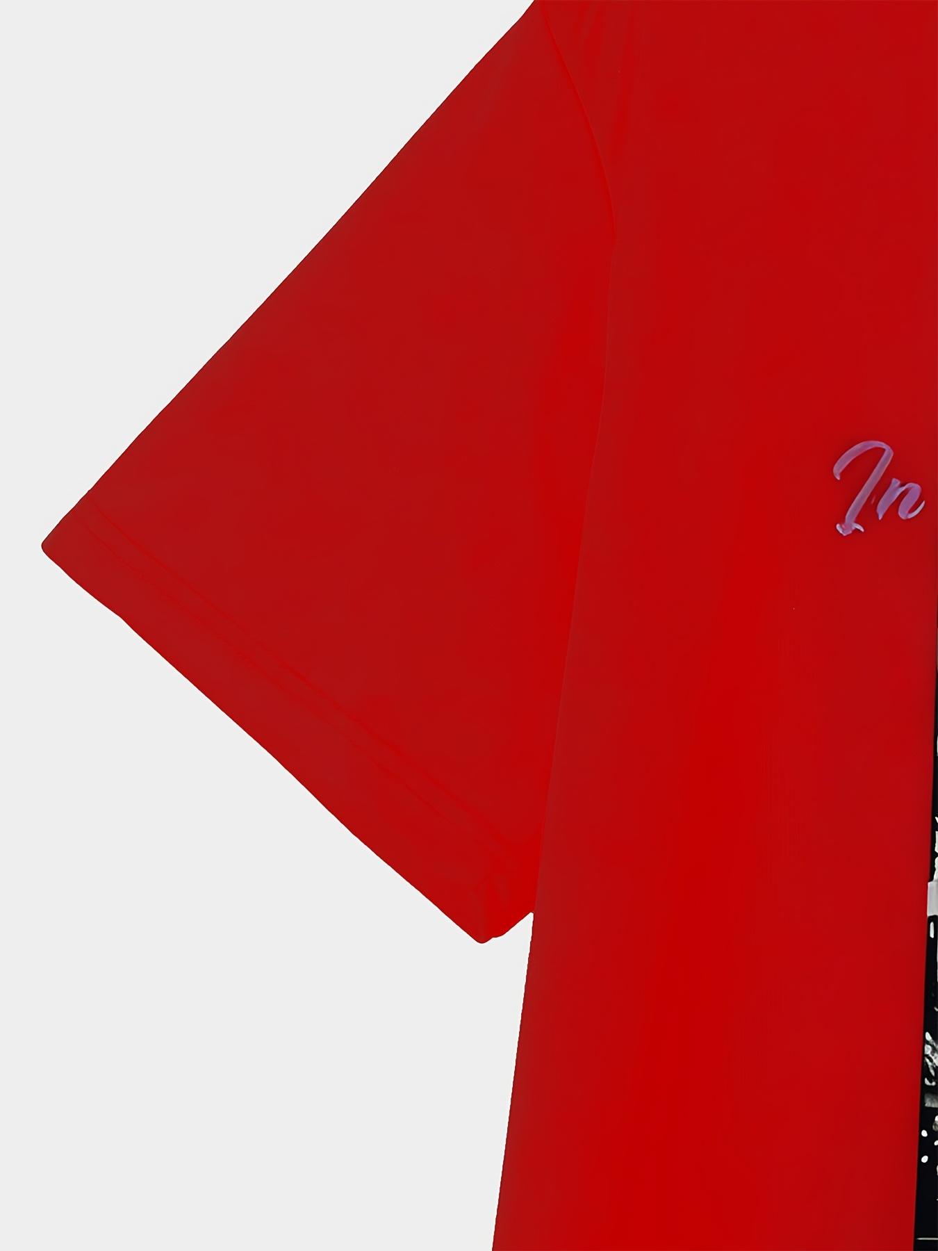 Men'S Stylish Red Graphic T-Shirt - , Short Sleeve Crew Neck, Comfort Fit for All Seasons, Casual Streetwear with Palm Tree & "In Your Big World" Design, Everyday Tshirt |     Bold Graphic Tee |     Smooth Texture Fabric graphic tee