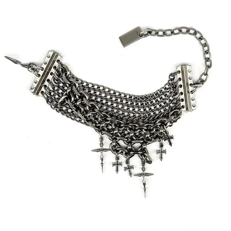 Metal Dark Cross Chain Irregular Splicing Bracelet Hand Jewelry Accessory Punk Hiphop Style Fashionable Personality Friend Gift