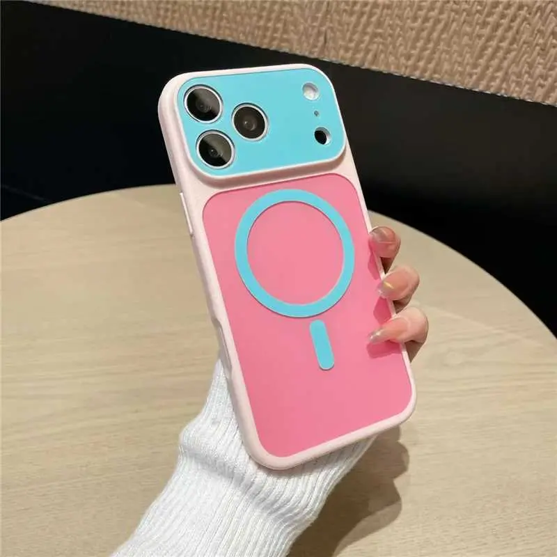 Dopamine Color Block Magnetic MagSafe Phone Case for iPhone 17-11 Pro/Pro Max - Shock-Absorbing Bumper, Dustproof Bottom, Dual Lanyard Holes, Wireless Charging Mobile Accessories Cover with Protection Casing, Shockproof, Drop Proof