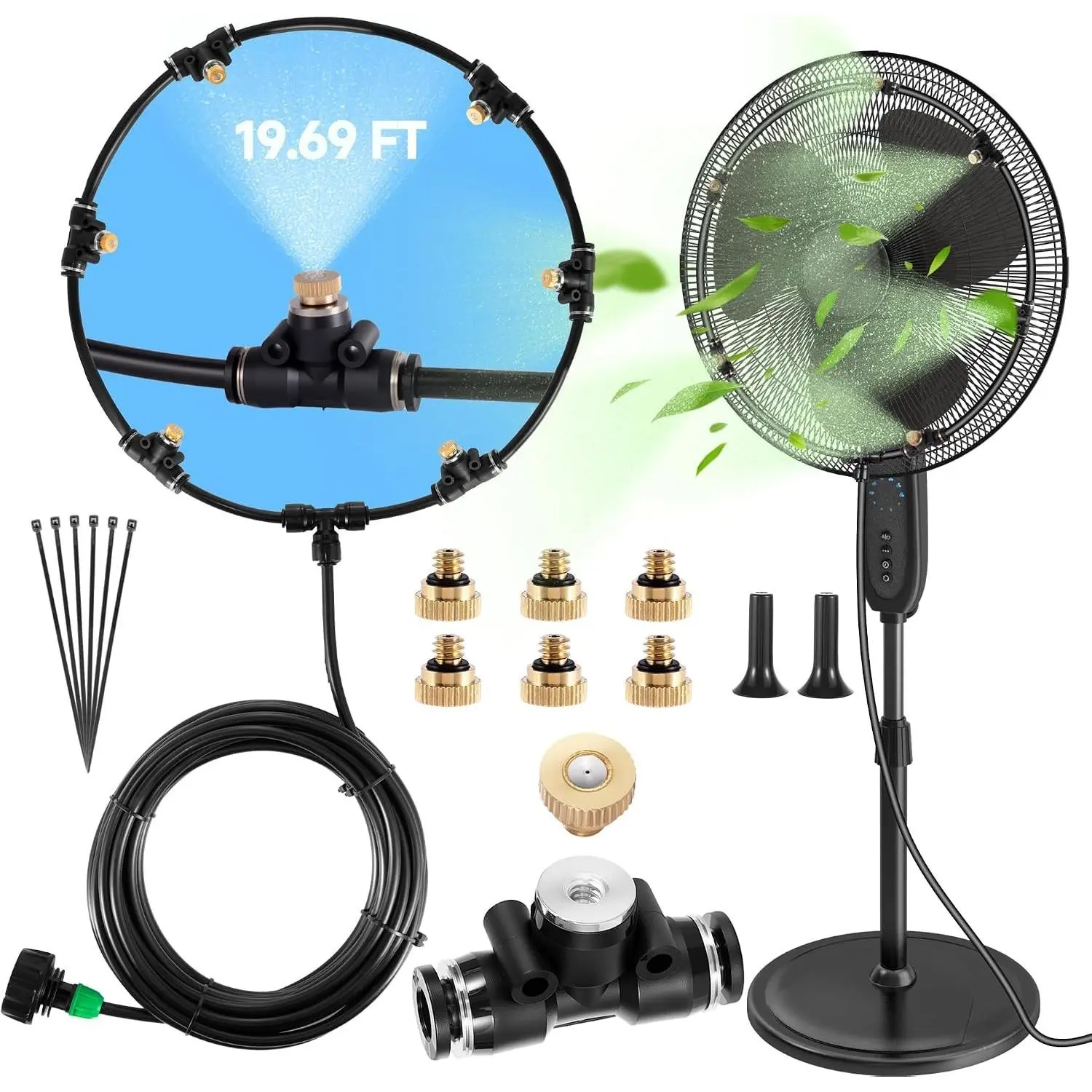 Anti-Leak Outdoor Misting Kit – 19.69 ft (6M) Water Mist Sprayer with 6 Brass Nozzles, 6m Line & 3/4" Adapter for Backyard Patio Cooling