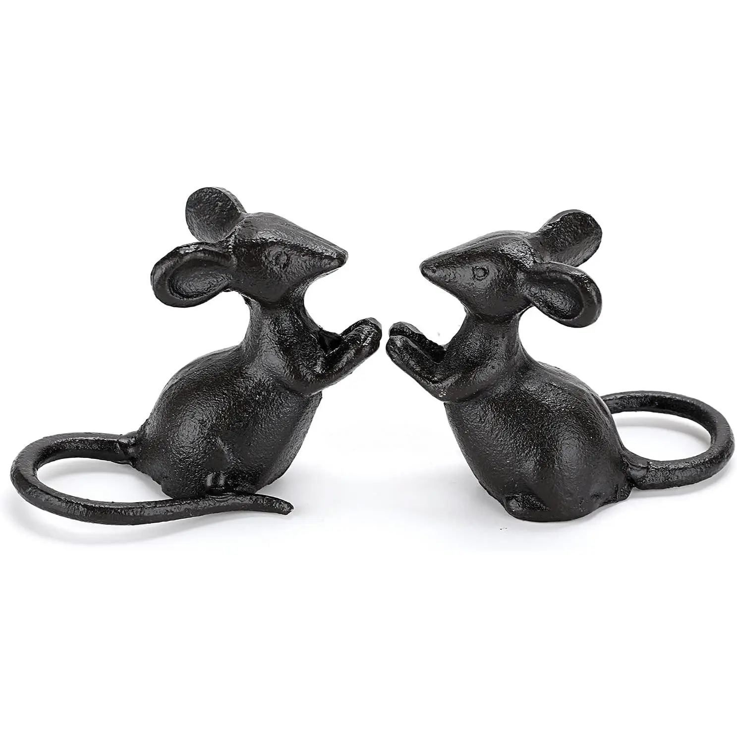 2 Cast Iron Cute Mouse Figurine Sculpture Black Mice Statues Carved Desktop Ornaments Figurines, Decorative Creative Animal Figurine Indoor Outdoor Statues for Garden Patio Yard Home Decoration