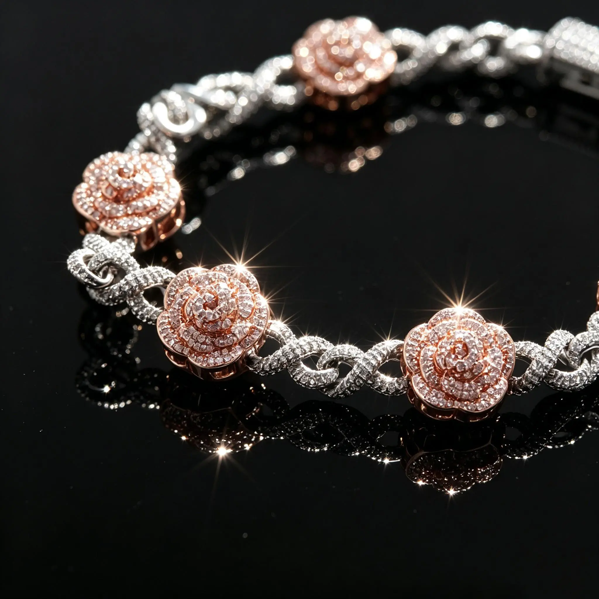 Women's Chain Bracelet, Iced Out Hip Hop 2-Tone Plated Jewelry with 3D Layered Rose Flower and Micro-Paved CZ Infinity Links, Bracelet Wristband, Exquisite Bracelet men's jewelry trendy costume jewelry