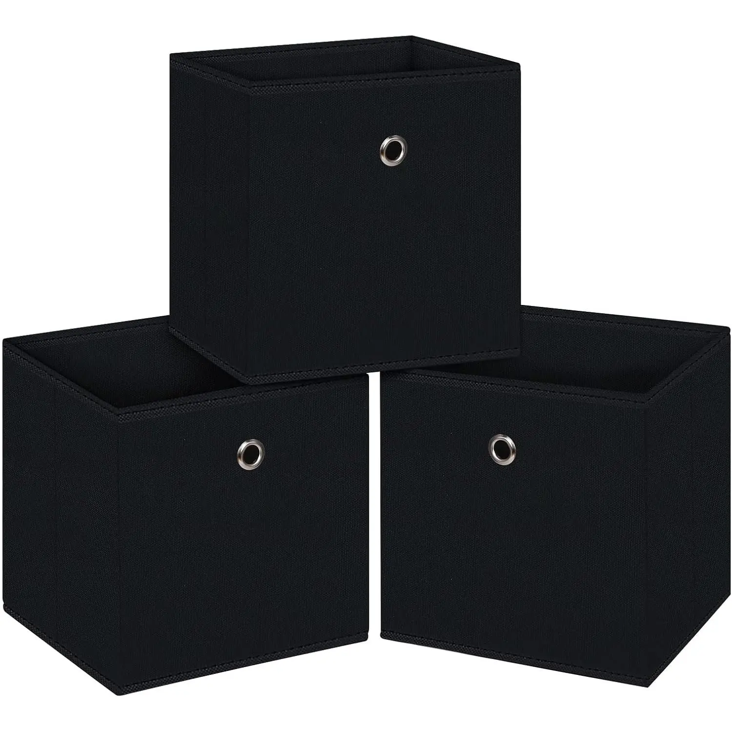 Foldable Storage Cubes Bins, 11 Inch Cloth Storage Cube Fabric Storage Box Cubes Organizer Baskets with Handles for Home Organizer Set of 3 (Black)
