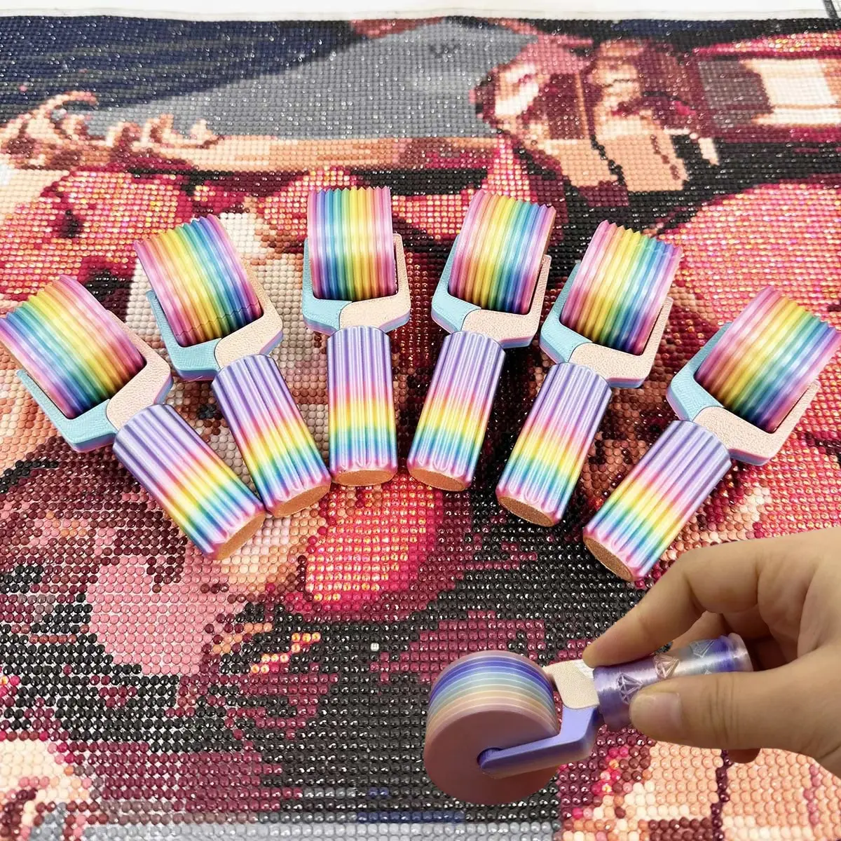 Plastic 3D Printed Diamond Painting Roller, Rainbow DIY Pressure Rolling Tool, Practical Accessory For Diamond Art Crafts