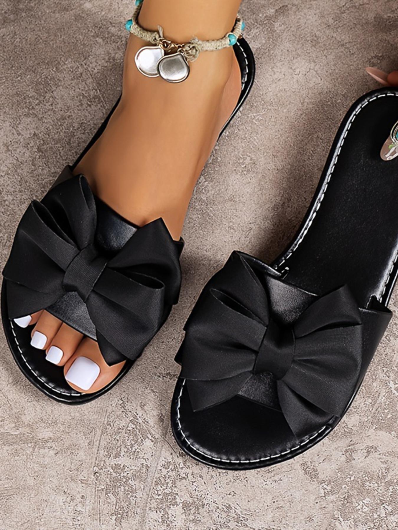 Women's Bow Decor Slip on Flat Sandals, Bowknot Design Sandals, Casual Outdoor Beach Sandals, New Trendy Sandals for Summer