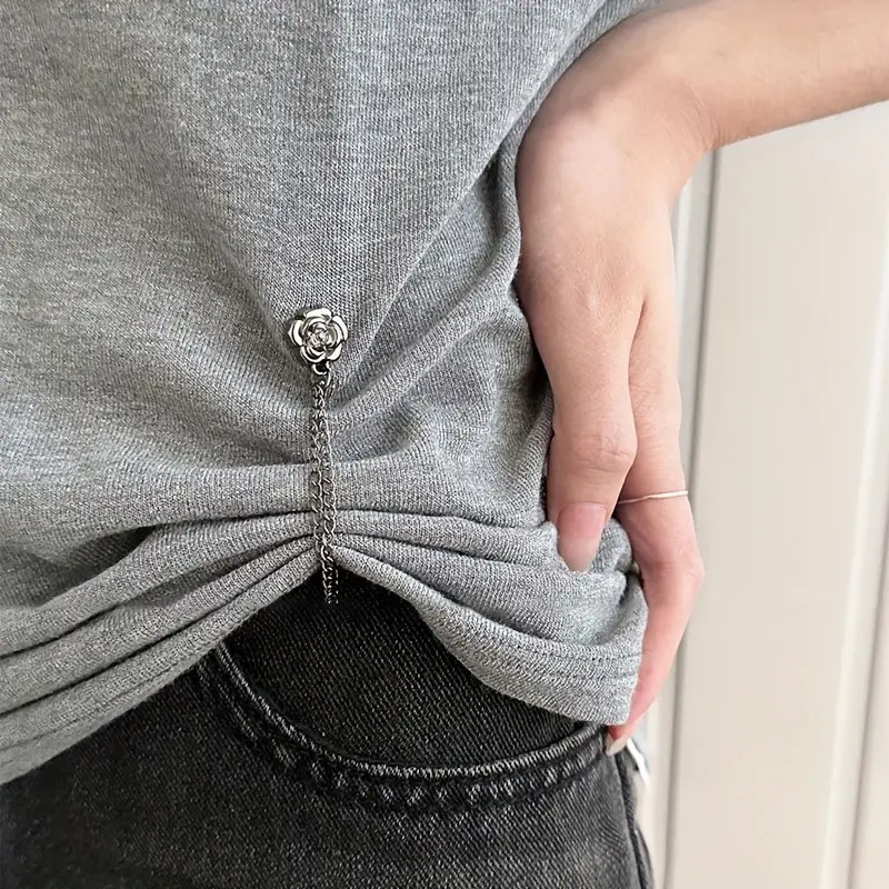 Adjustable Garment Fix Buckles 3 Pack, Camellia Design, T-Shirt Sleeve Shortener Buttons, Practical Fastener Rings for Extra Long Sleeves