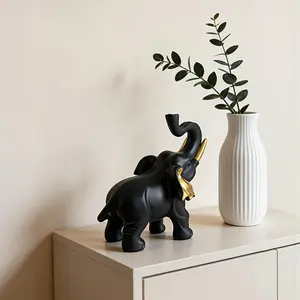 Luxury Matte Gold Elephant Ornament, 3D Golden Ears, Upturned Trunk, Feng Shui Symbol, Living Room, Office, Tea Room Decor