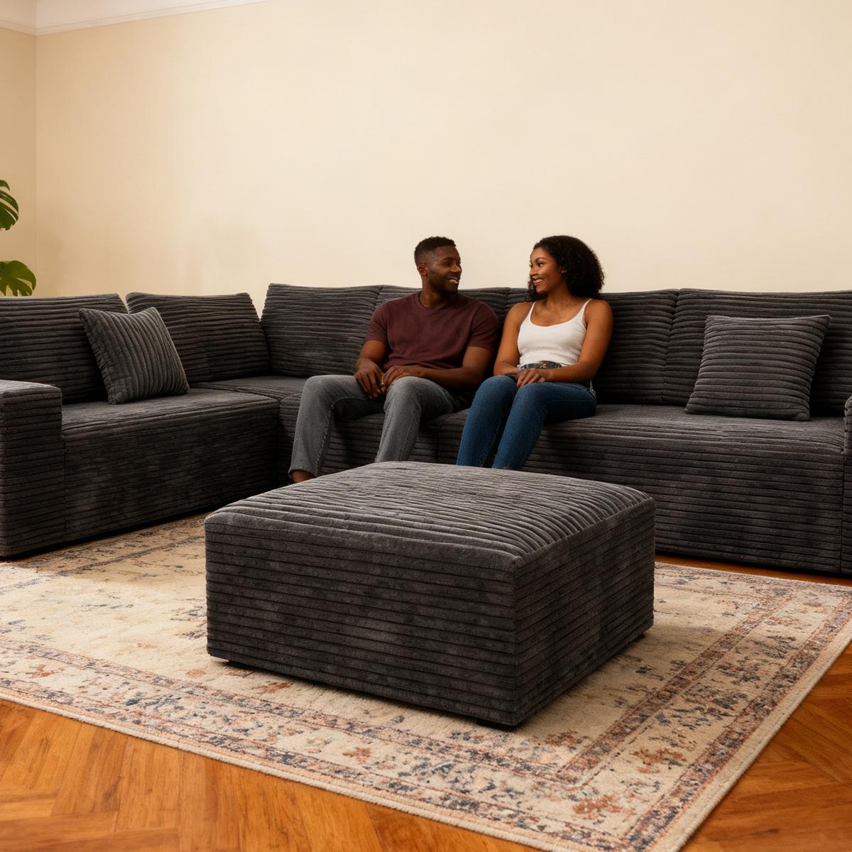 Luxury corduroy boneless sofa with matching ottoman. This footstool is suitable for living rooms, bedrooms and apartments. coffee table It requires no assembly and is made of comfortable flannel fabric.