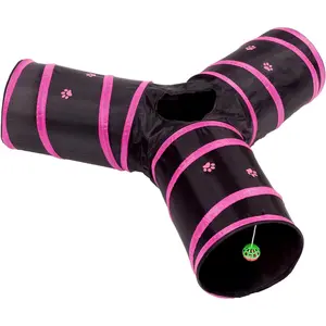 Cat Tunnel Collapsible 3 Way Play Toy Interactive Tube Toys for Rabbits Kittens and Dogs Black Pink