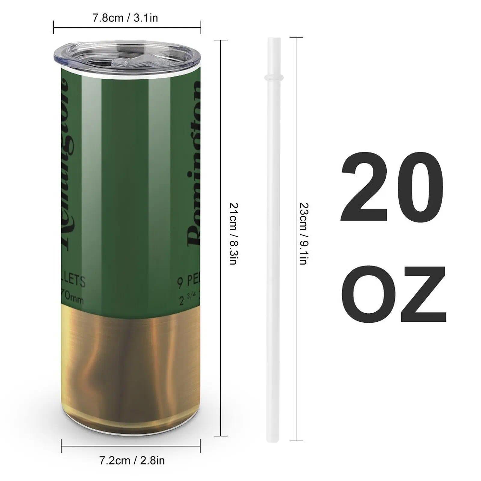 Remington Green Tumbler With Lid And Straw, 20oz Skinny Stainless Steel Water Bottle, Insulated Straight Cup, Summer/Winter Drinkware, Outdoor Travel Accessories | High Quality