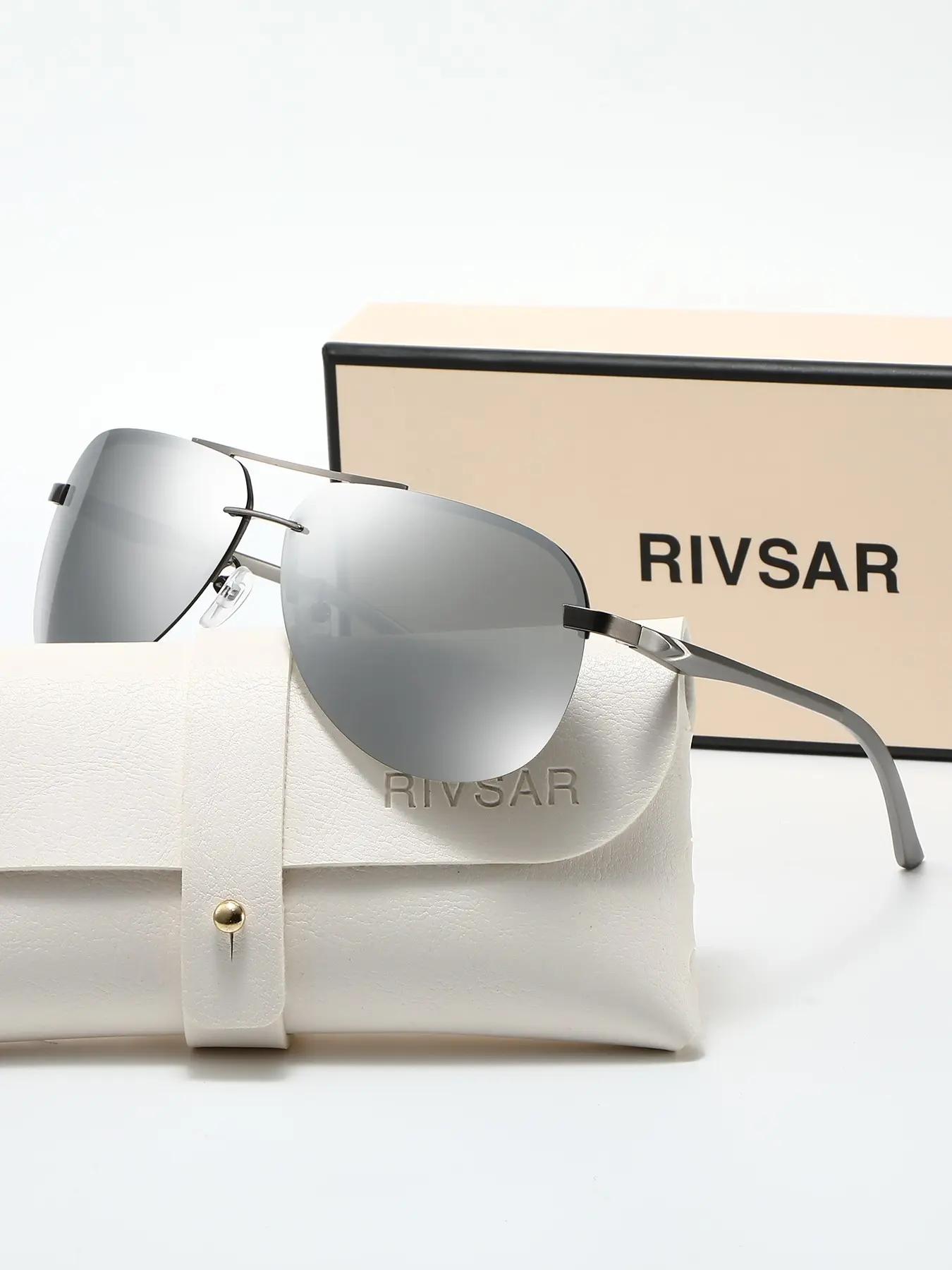 Rivsar Polarized Sunglasses for Men and Women, Pilot Half Frame, Ideal for Driving, Cycling, Summer Sports, Street Fashion, Travel, Beach